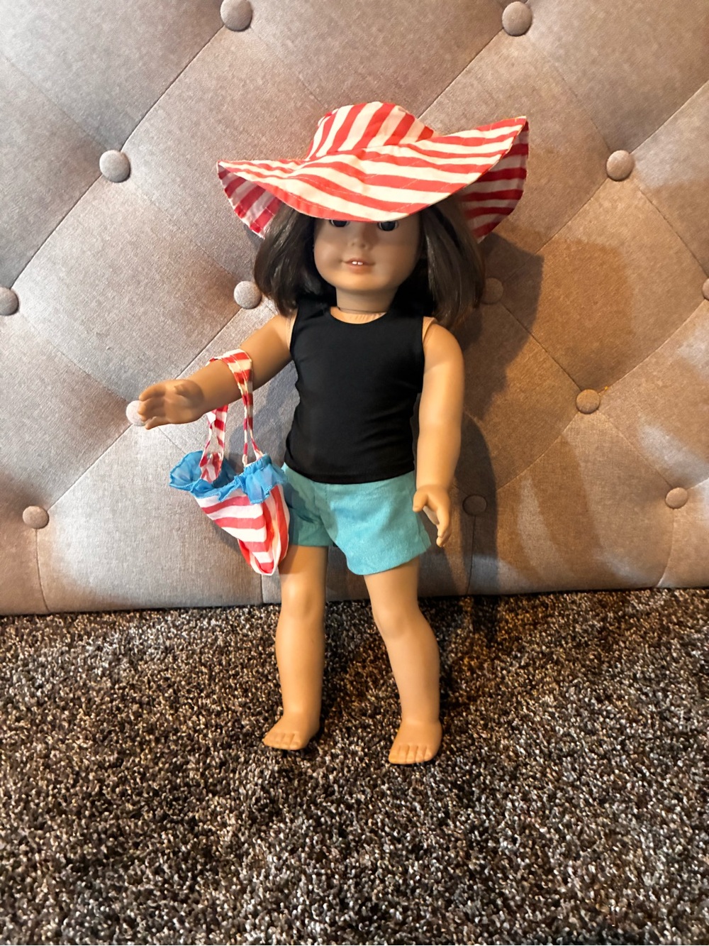 American Girl Red & White Sun Hat with Shorts and Tank(Doll Not Included)